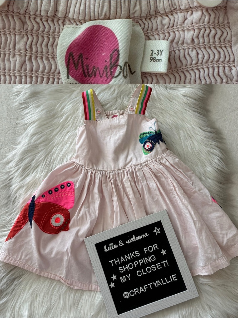 Mini Boden Butterfly Appliqué Rainbow Dress | Girls 2-3Y